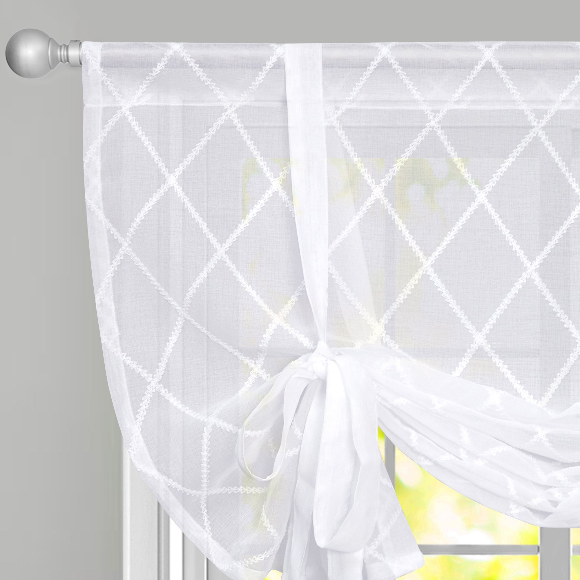 Deconovo Diamond Lattice Triangle Knit Window Valance Curtain 1 panel