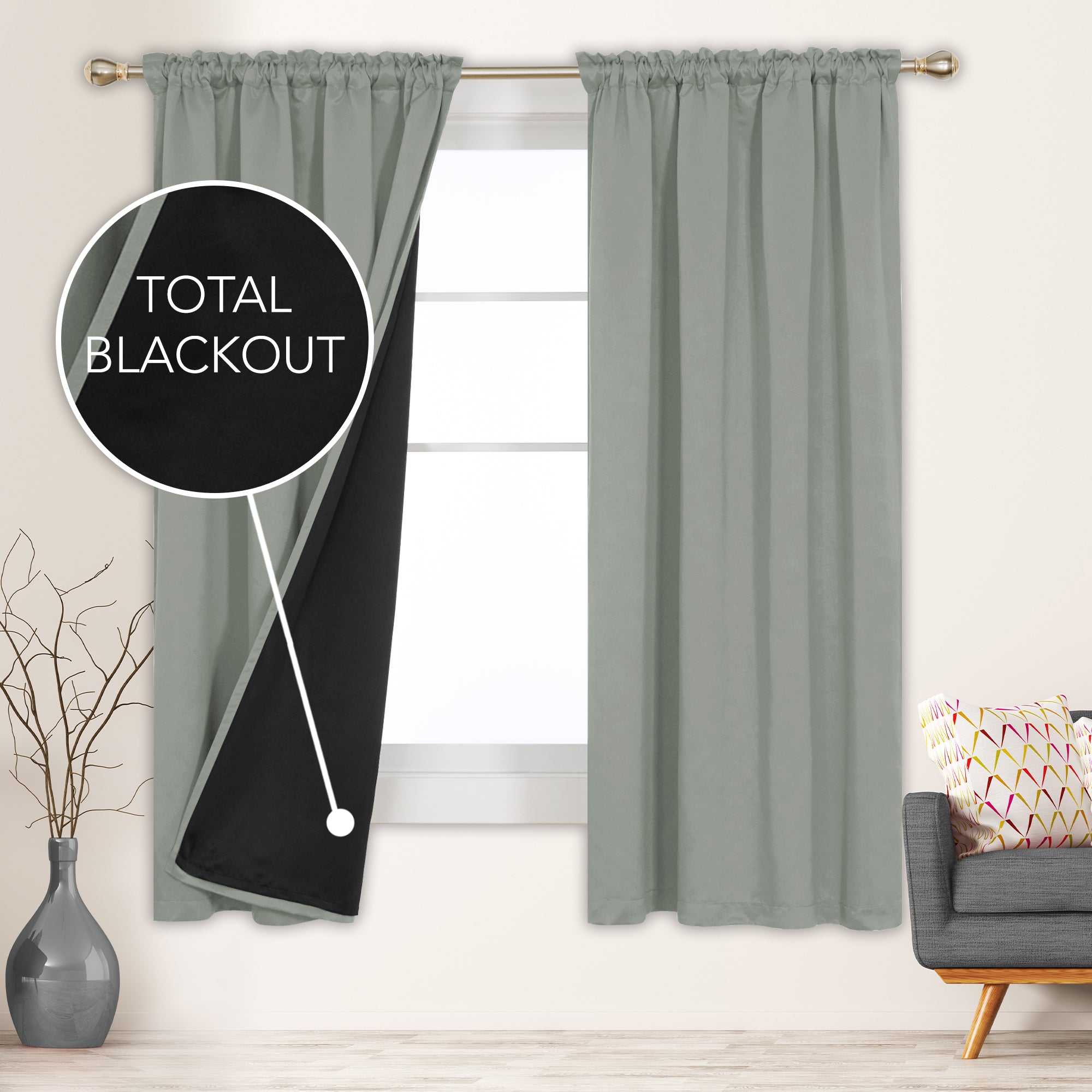 Deconovo ModernLuxury BlackOut RodCurtains For LivingRoom or BedRoom，Easy Clean,2Panels