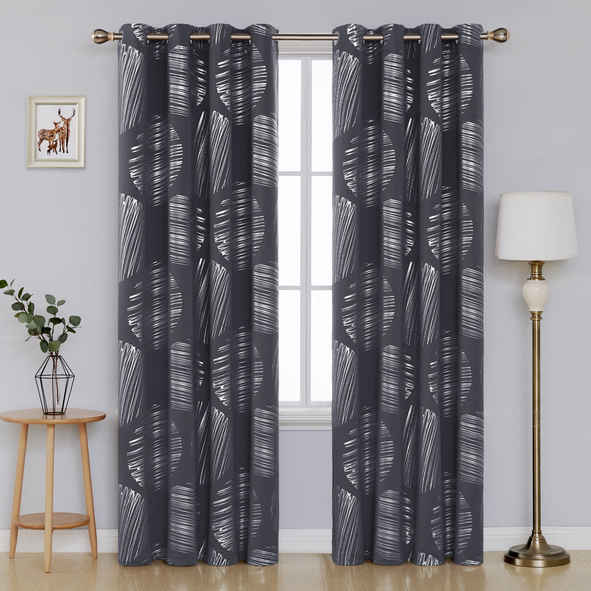 Deconovo Silver Foil Circle Room Darkening Curtains – 2 Panels