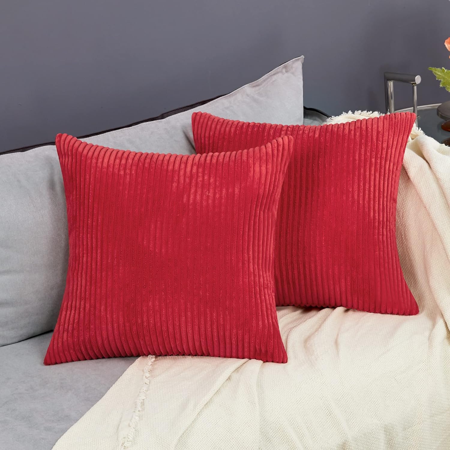 Deconovo Corduroy Decorative Throw Pillow Covers, 2-Pack, OEKO-TEX, Zippered