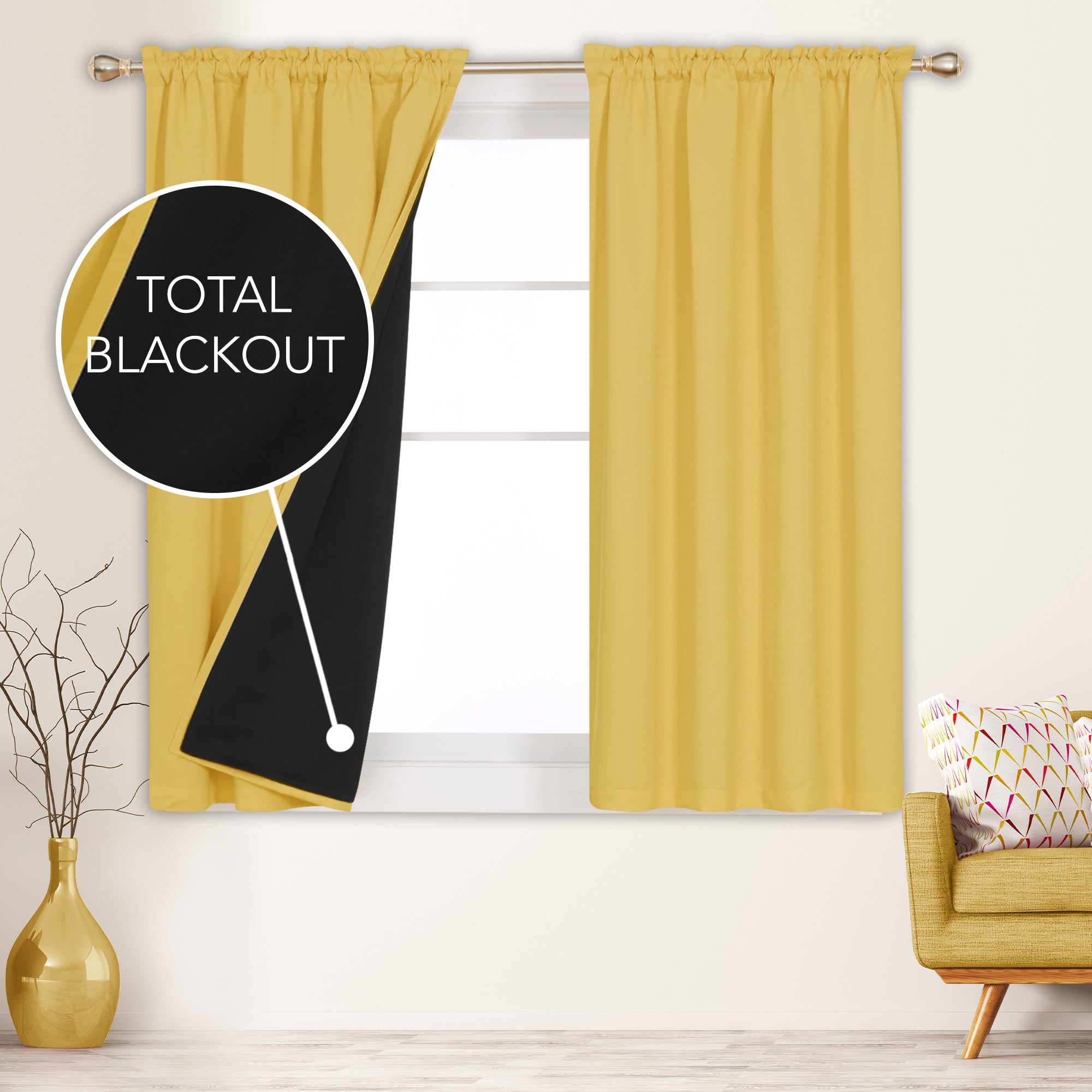Deconovo ModernLuxury 100% Full BlackOut SatinRodCurtains For LivingRoom or BedRoom 2Panels
