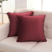 Deconovo Velvet Pom Pom Trim Throw Pillow Cover Set with Hidden Zipper, 2 Pack
