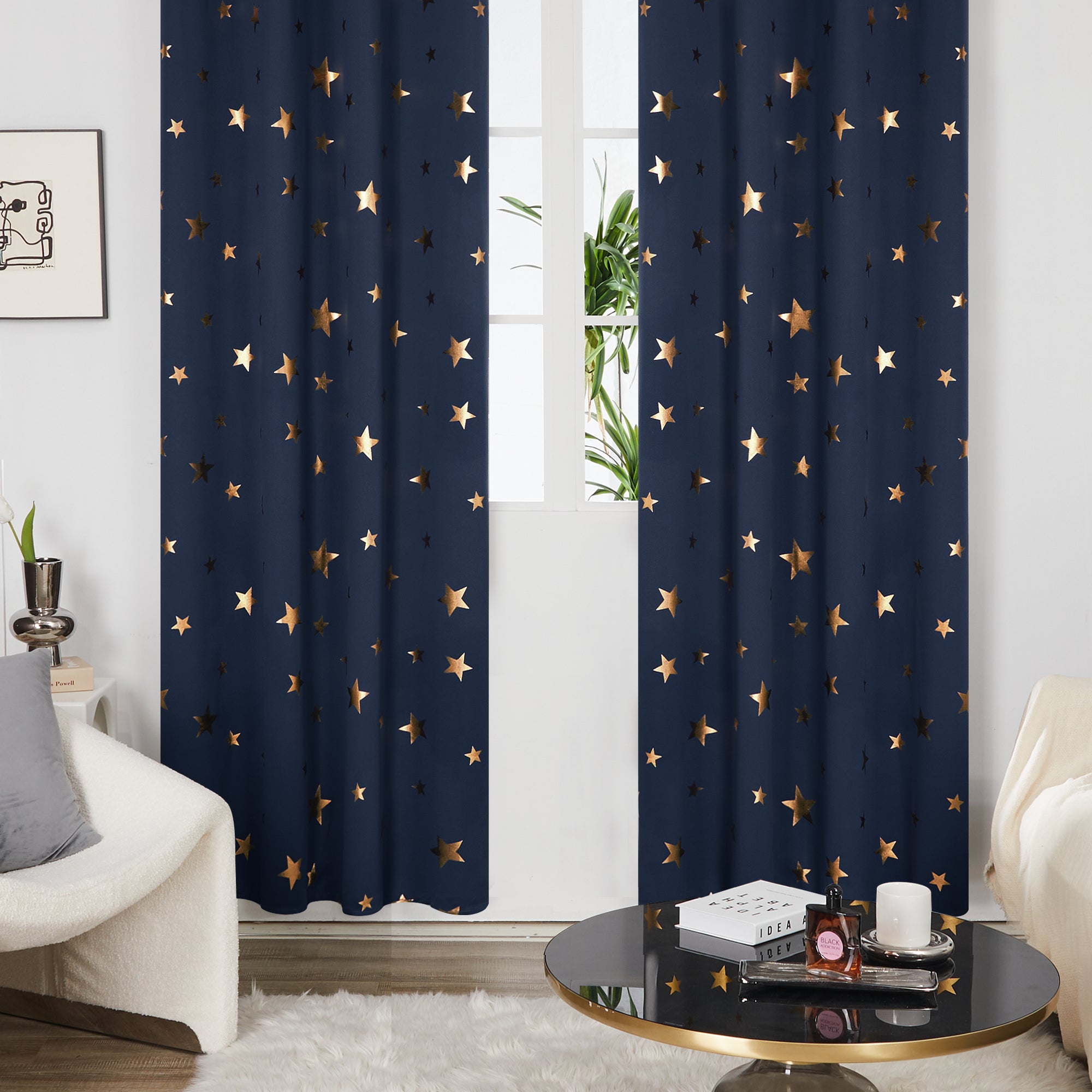 Deconovo Gold Star Foil Kids Room Darkening Curtains (2 Panels)
